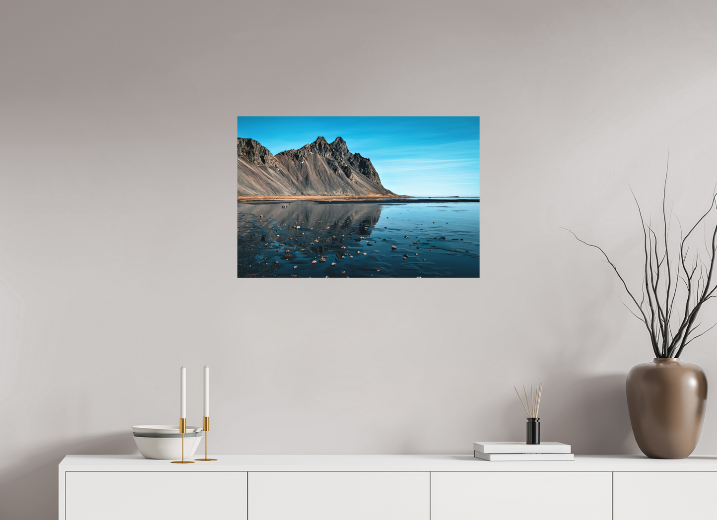 75 x 50 cm, Hahnemühle Photo Rag Bright White Spiegelberg über schwarzem Sand