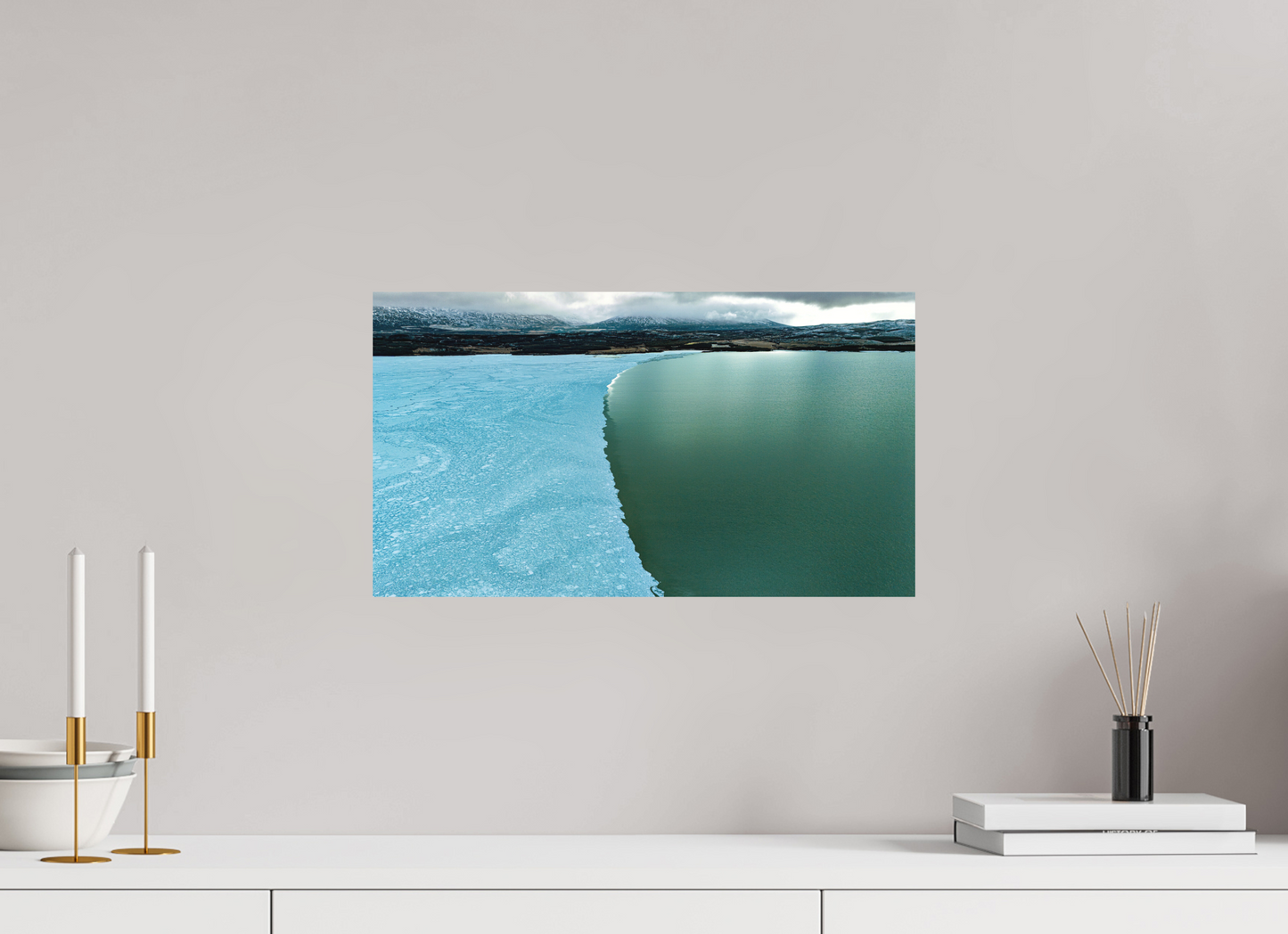 48 x 27 cm, Hahnemühle Photo Rag Bright White Eisgrenze am See – Islands stille Winterlinie