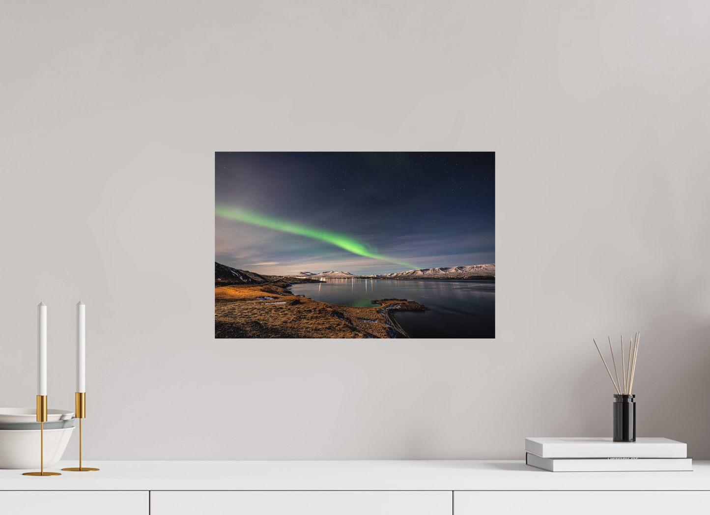 45 x 30 cm, Hahnemühle Photo Rag Bright White Aurora über dem Eyjafjörður