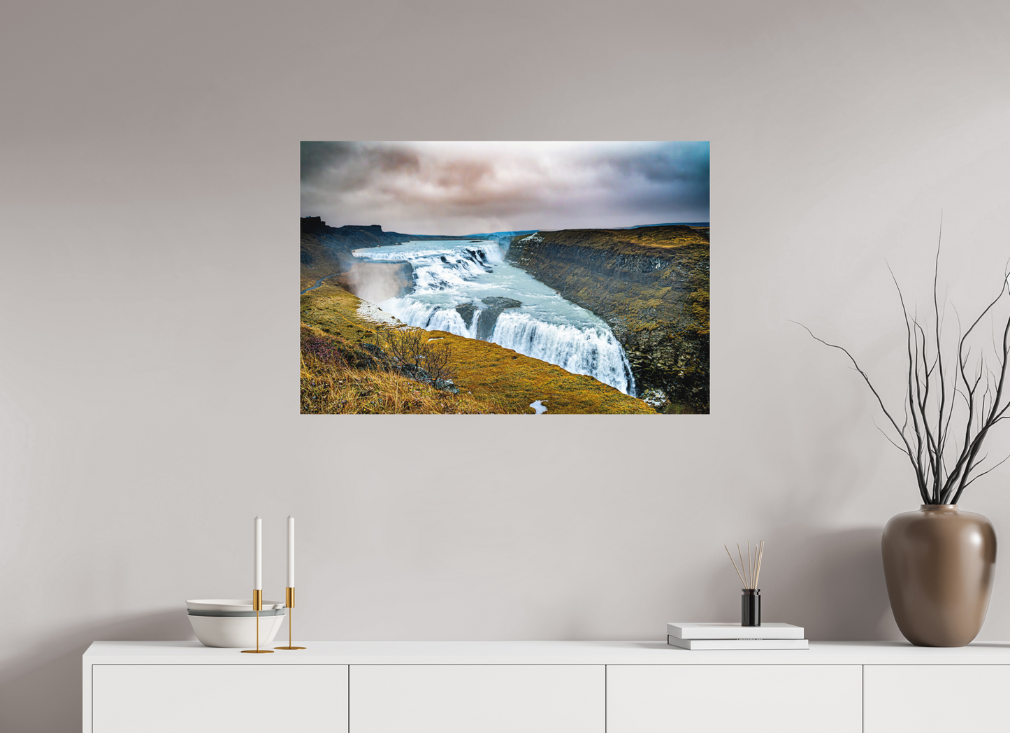 90 x 60 cm, Hahnemühle Photo Rag Bright White Gullfoss – Kraft der zwei Stufen