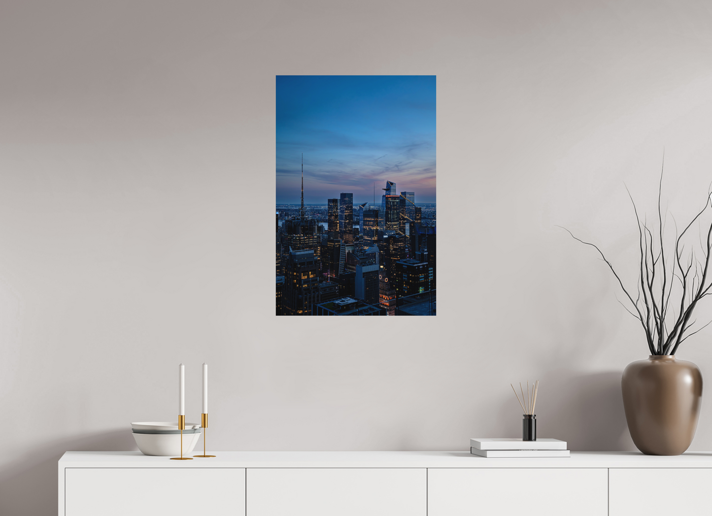 50 x 75 cm, Hahnemühle Photo Rag Bright White New York Skyline bei Dämmerung