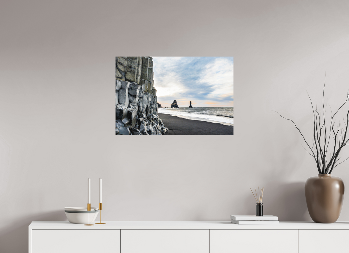 75 x 50 cm, Hahnemühle Photo Rag Bright White Reynisfjara – Basalt im Winterlicht
