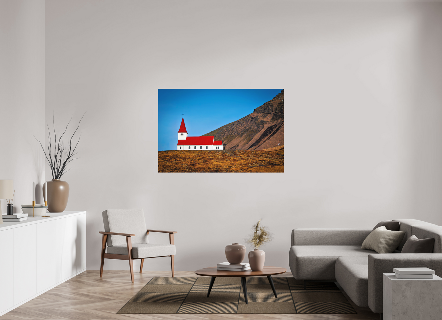 150 x 100 cm, Hahnemühle Photo Rag Bright White Vík’s Red Crown – Iceland’s Iconic Church