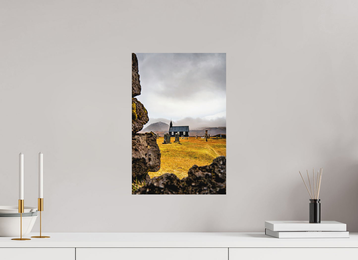 30 x 45 cm, Hahnemühle Photo Rag Bright White Búðakirkja – Schwarze Kirche im Nebel