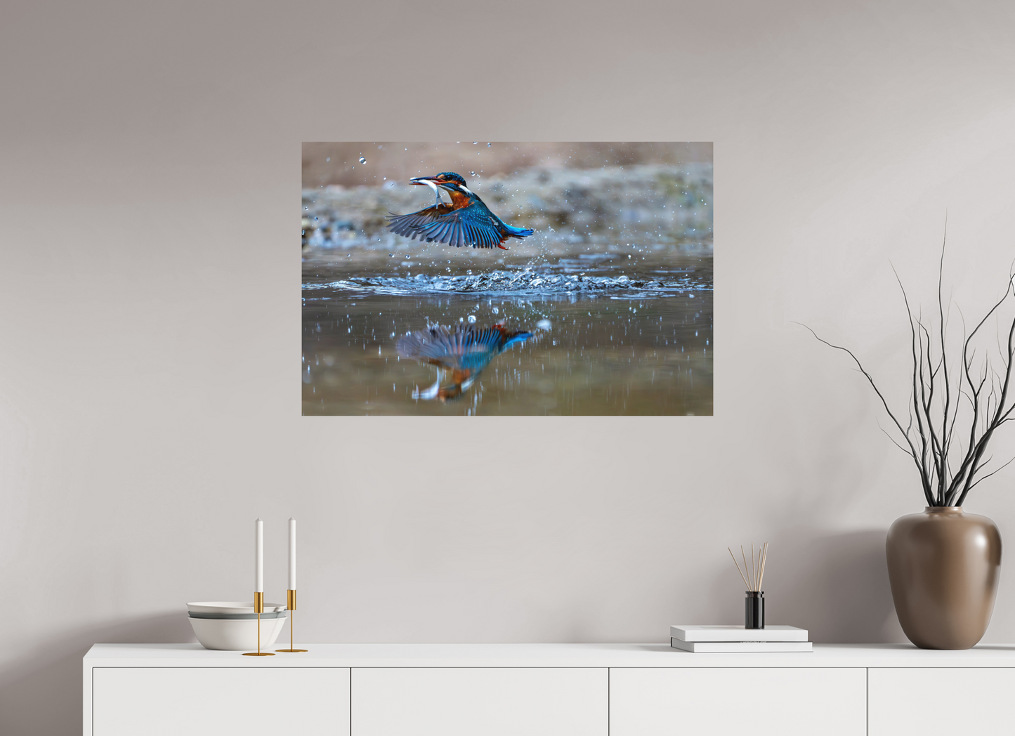90 x 60 cm, Hahnemühle Photo Rag Bright White Jagdspiegelung des Eisvogels