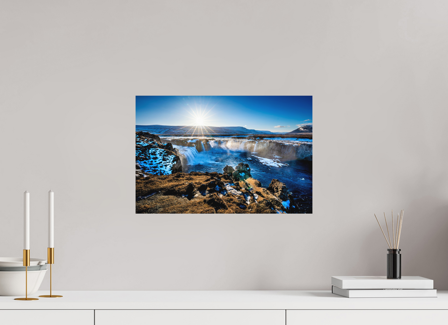 45 x 30 cm, Hahnemühle Photo Rag Bright White Goðafoss im Winterlicht