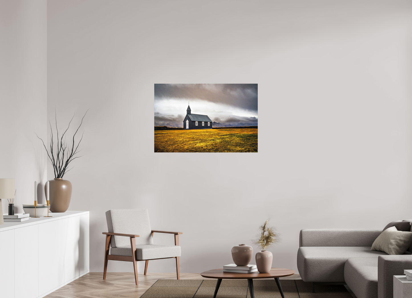 105 x 70 cm, Hahnemühle Photo Rag Bright White Búðakirkja – Einsamkeit vor der Bergkulisse