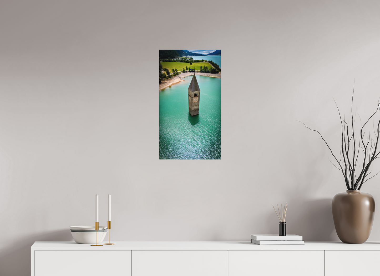 36 x 64 cm, Hahnemühle Photo Rag Bright White Versunkener Turm im Reschensee