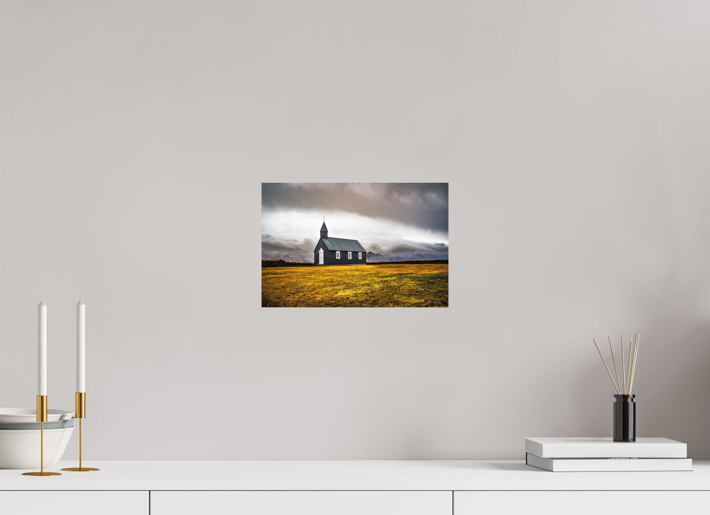 30 x 20 cm, Hahnemühle Photo Rag Bright White Búðakirkja – Einsamkeit vor der Bergkulisse