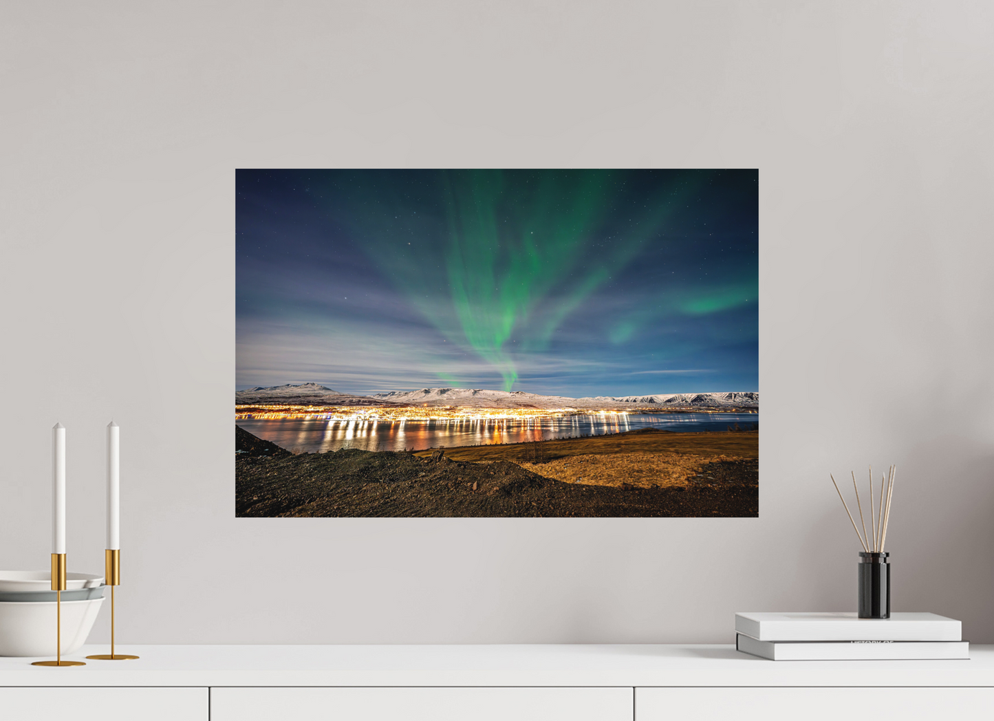 60 x 40 cm, Hahnemühle Photo Rag Bright White Nordlichter über Akureyri