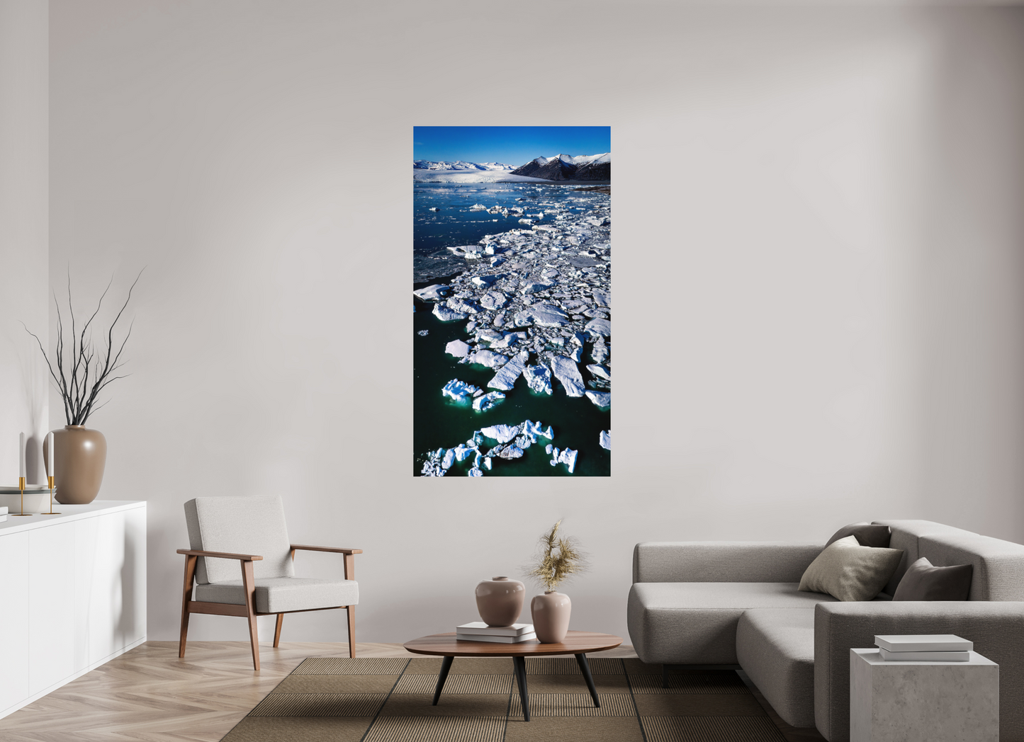 99 x 176 cm, Hahnemühle Photo Rag Bright White Jökulsárlón aus der Höhe