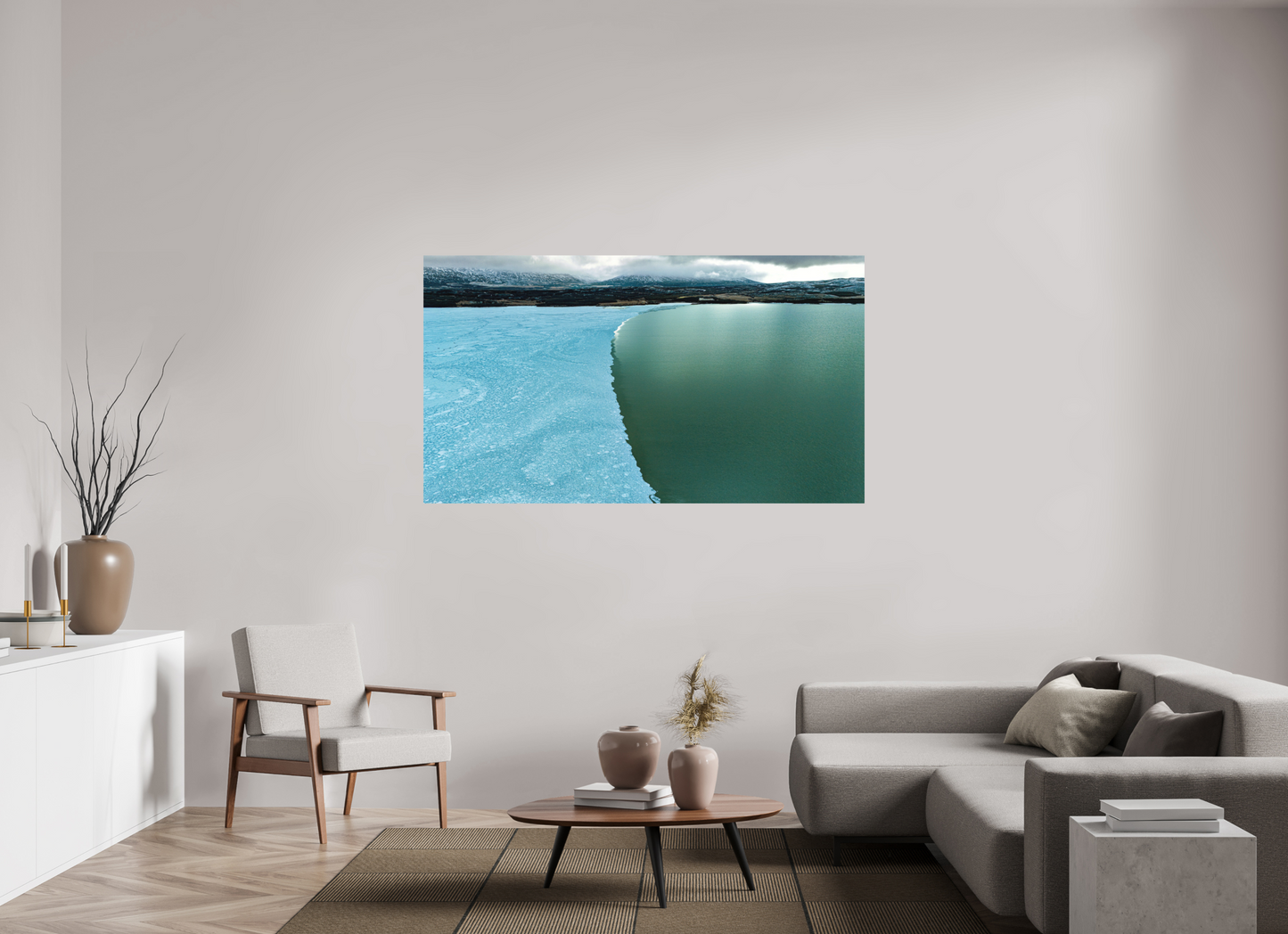 176 x 99 cm, Hahnemühle Photo Rag Bright White Eisgrenze am See – Islands stille Winterlinie