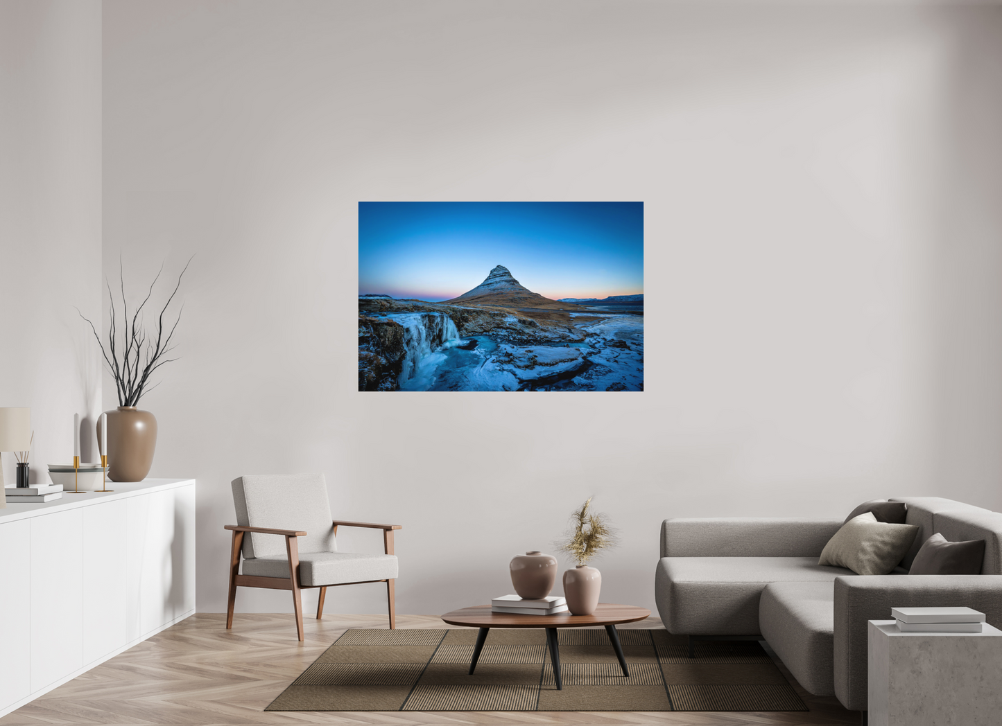 150 x 100 cm, Hahnemühle Photo Rag Bright White Kirkjufell im Eis – Halb gefrorene Winterstille