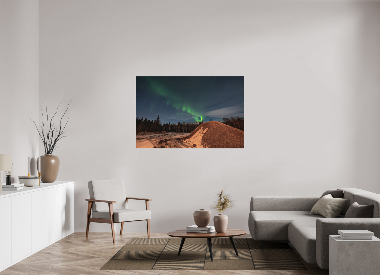150 x 100 cm, Hahnemühle Photo Rag Bright White Nordlicht über dem Winterwald – Island