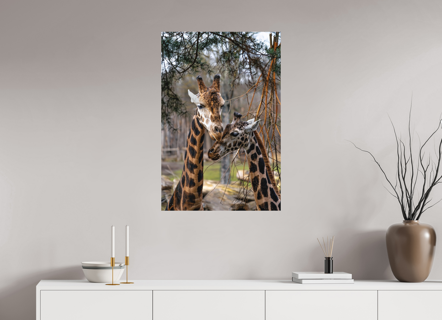 60 x 90 cm, Hahnemühle Photo Rag Bright White Giraffenmomente im Morgenlicht