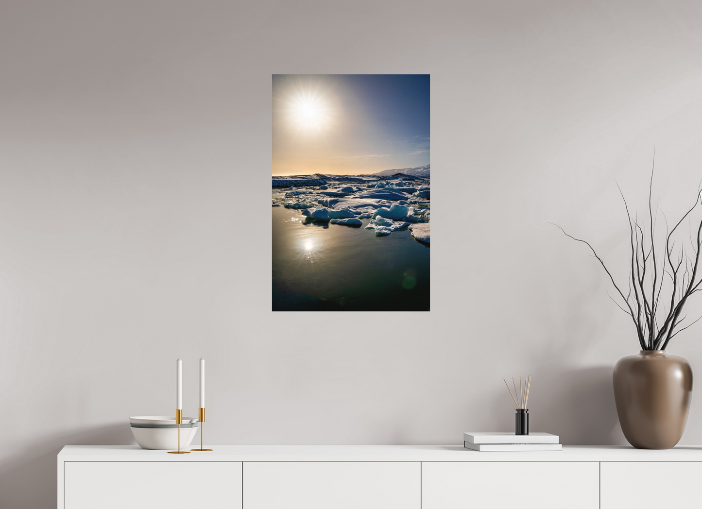50 x 75 cm, Hahnemühle Photo Rag Bright White Sonnenaufgang über der Gletscherlagune