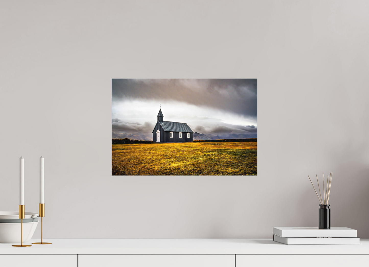 45 x 30 cm, Hahnemühle Photo Rag Bright White Búðakirkja – Einsamkeit vor der Bergkulisse