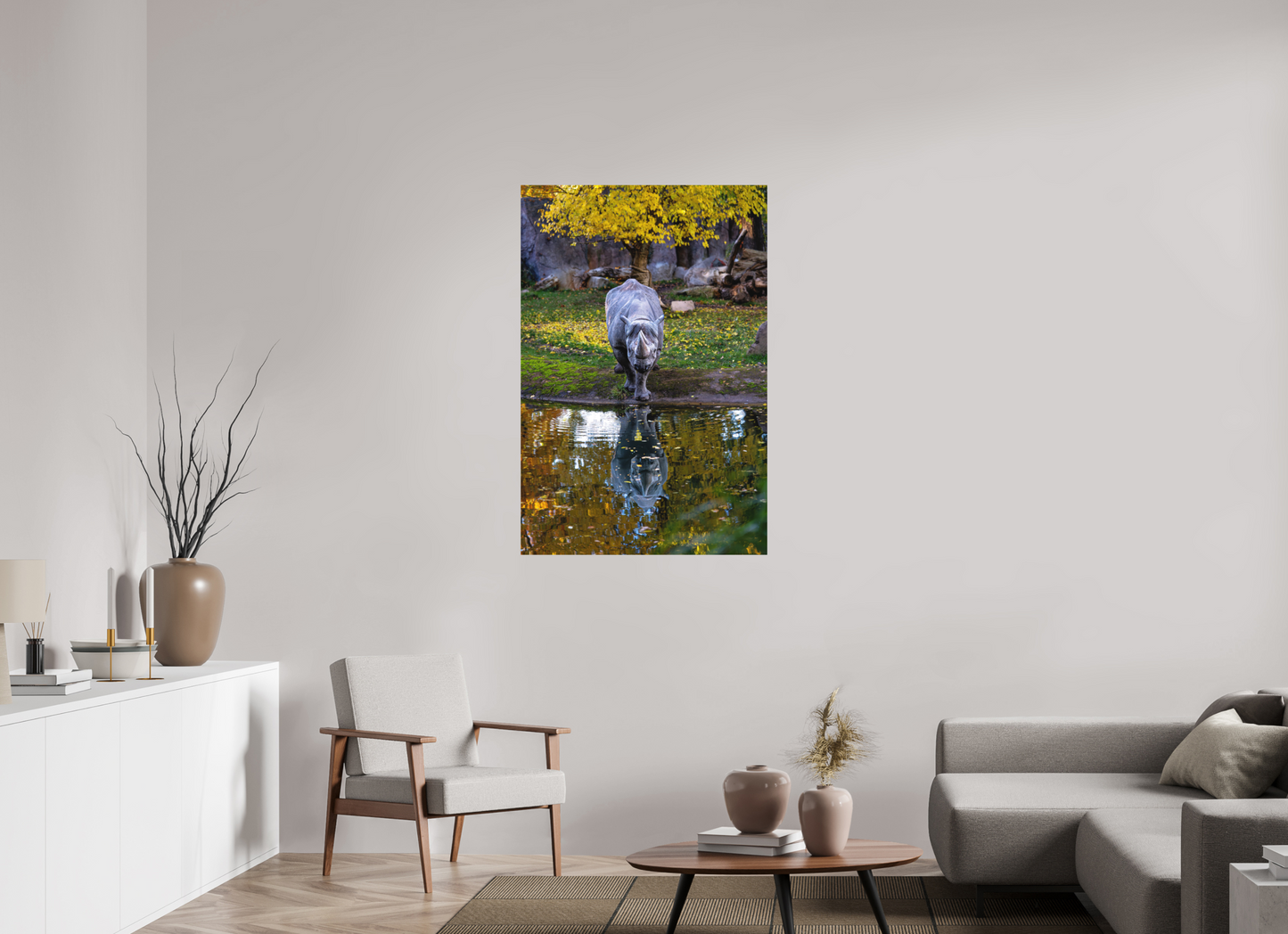 80 x 120 cm, Hahnemühle Photo Rag Bright White Herbstspiegelung des Nashorns