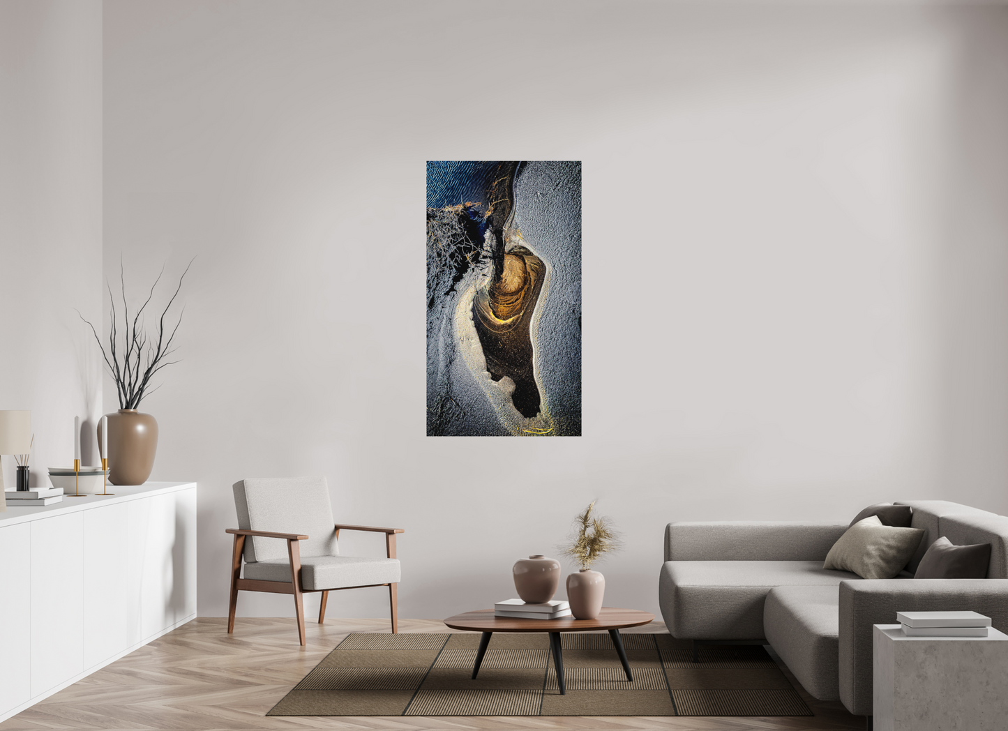 81 x 144 cm, Hahnemühle Photo Rag Bright White Abstrakte Sandformation in Gold und Schwarz