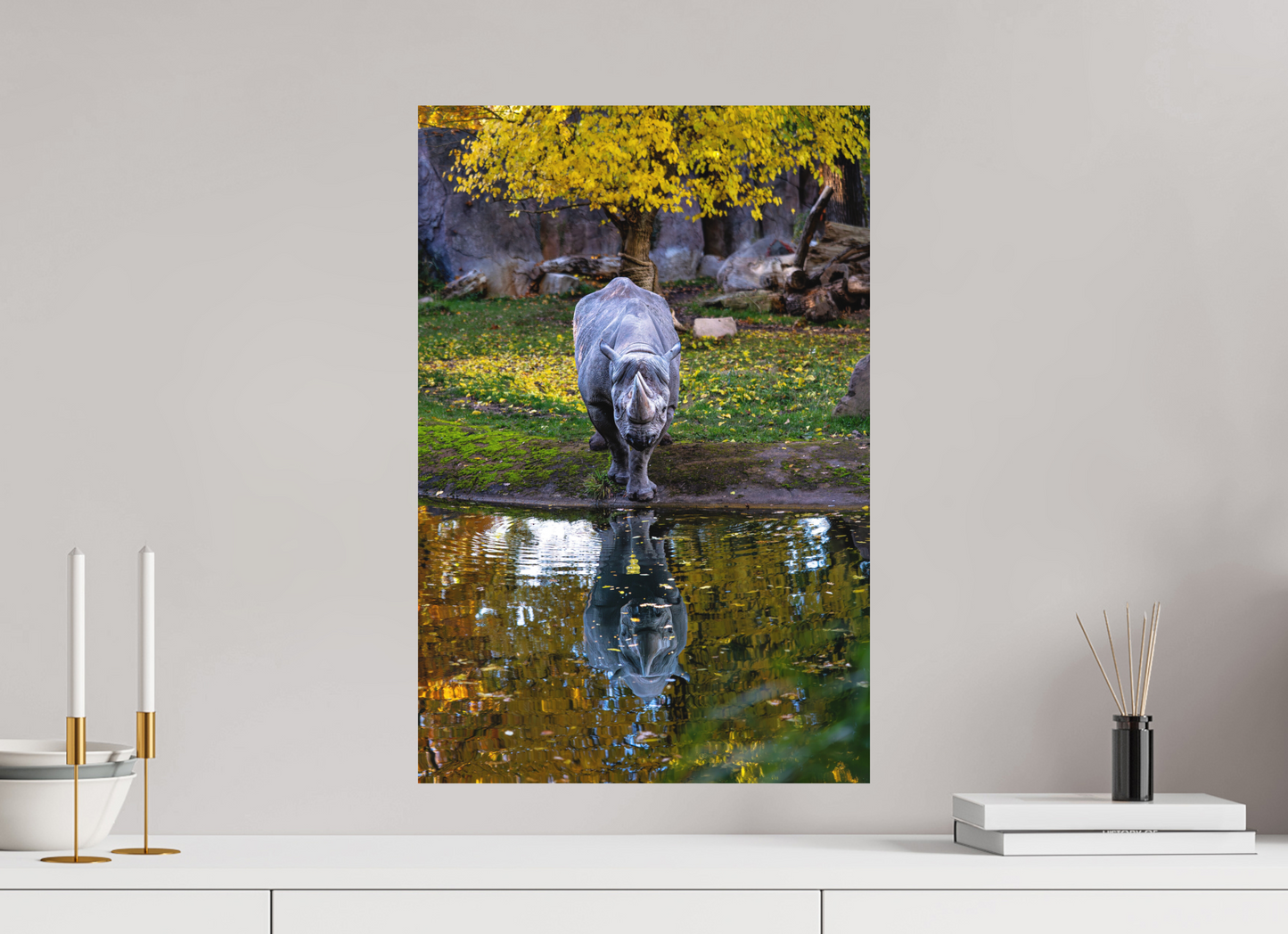 40 x 60 cm, Hahnemühle Photo Rag Bright White Herbstspiegelung des Nashorns