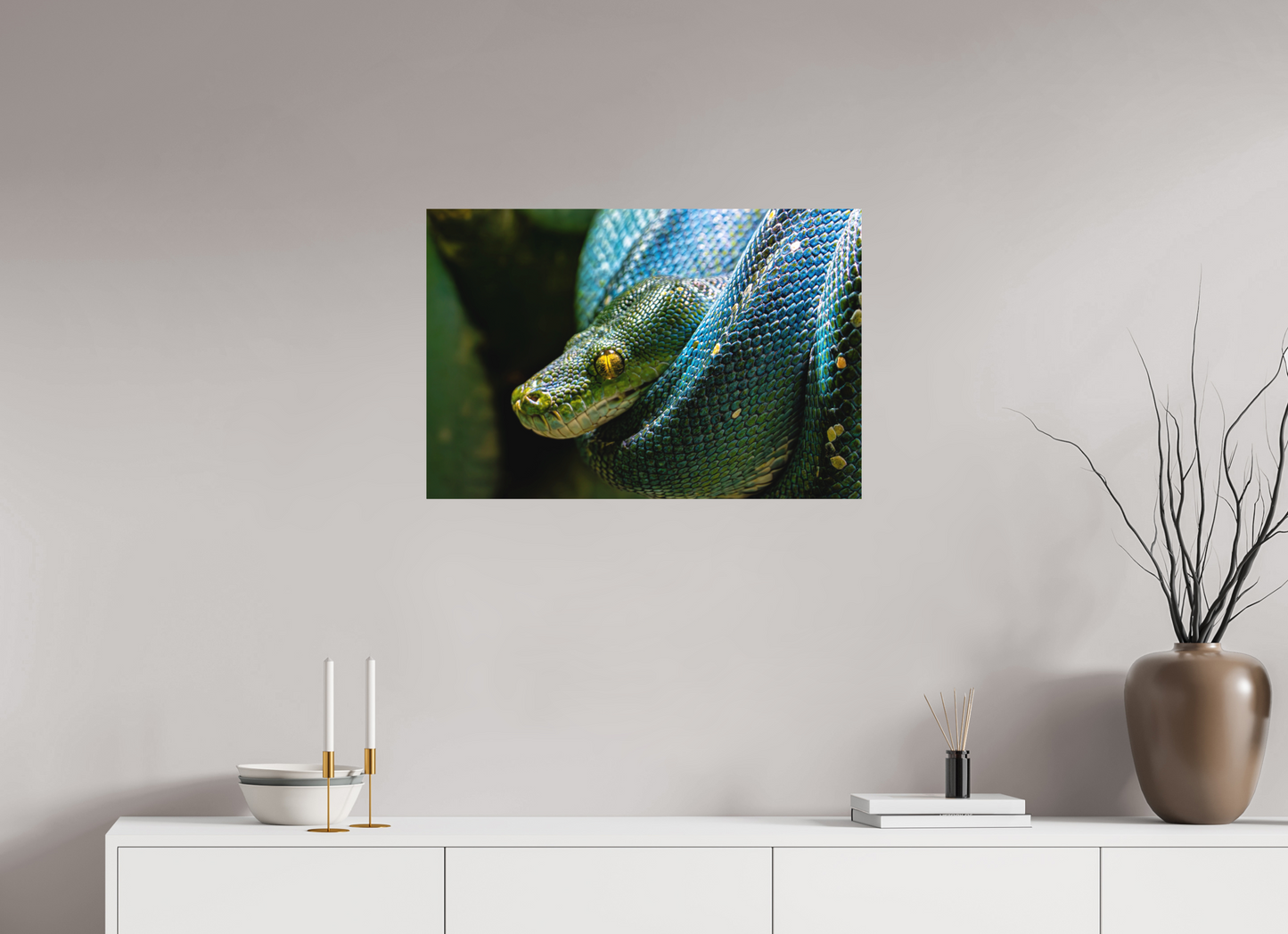 75 x 50 cm, Hahnemühle Photo Rag Bright White Goldenes Auge der Baumpython