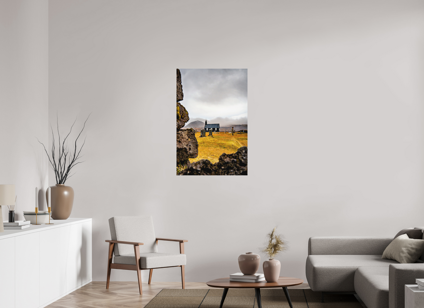 70 x 105 cm, Hahnemühle Photo Rag Bright White Búðakirkja – Schwarze Kirche im Nebel