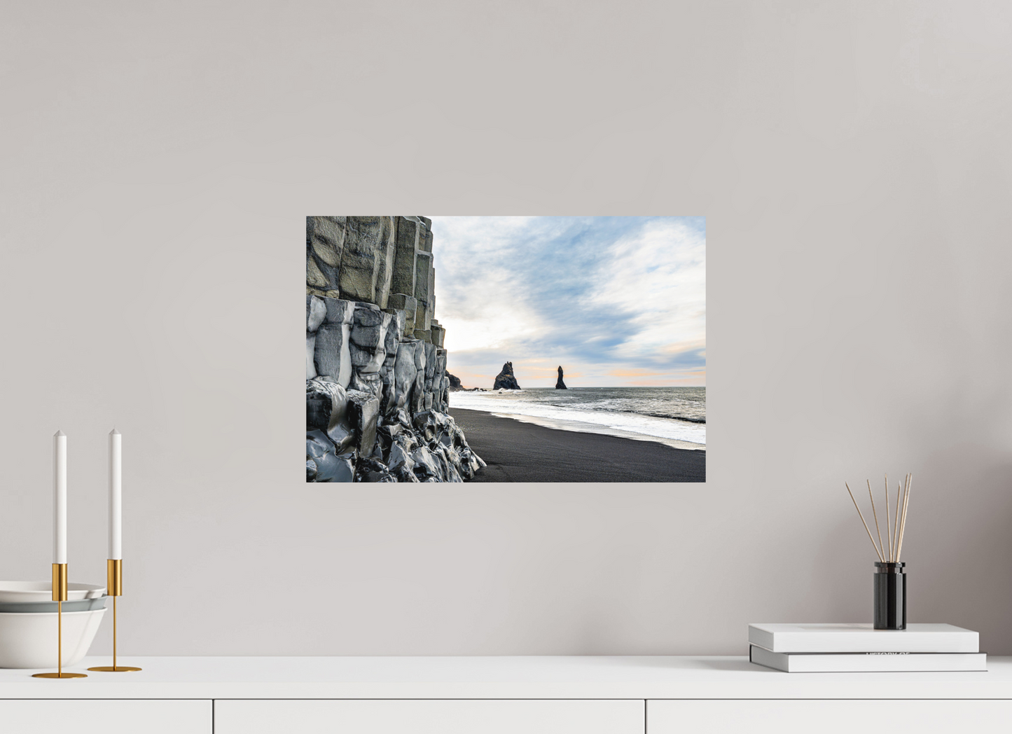 45 x 30 cm, Hahnemühle Photo Rag Bright White Reynisfjara – Basalt im Winterlicht