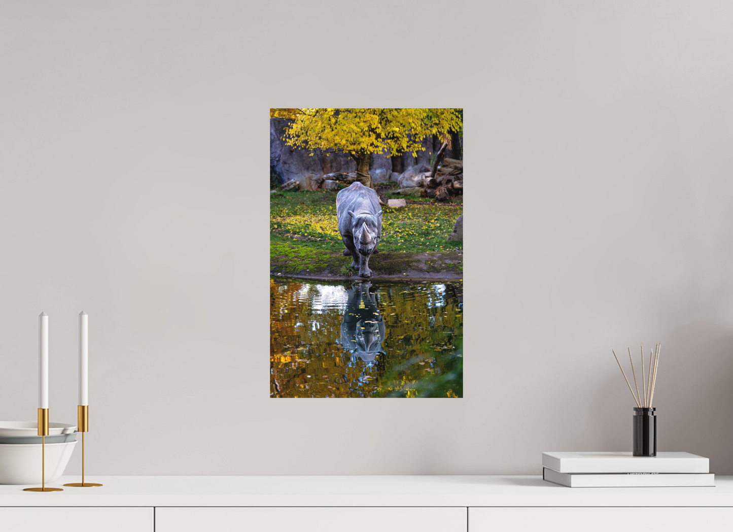 30 x 45 cm, Hahnemühle Photo Rag Bright White Herbstspiegelung des Nashorns