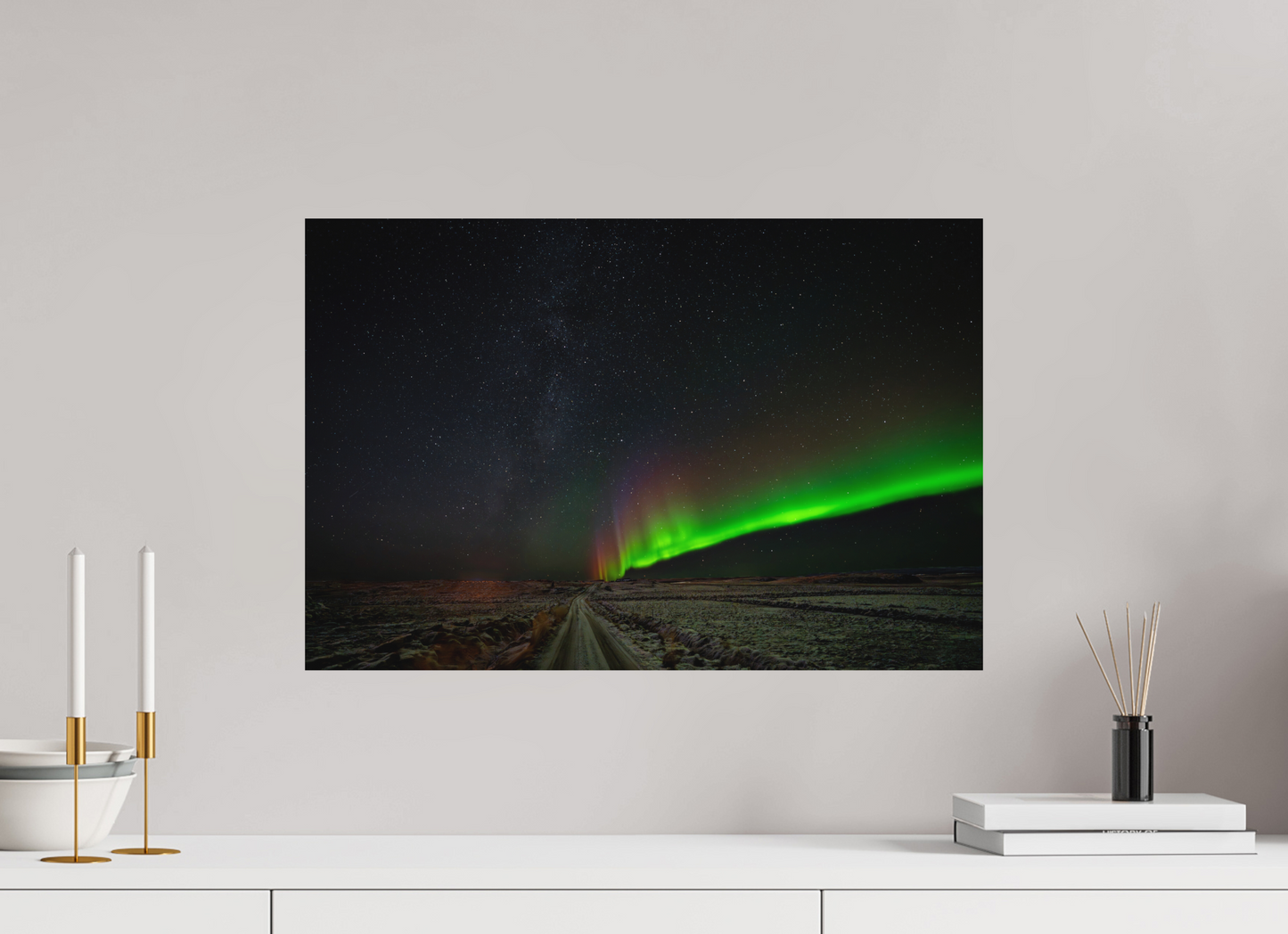 60 x 40 cm, Hahnemühle Photo Rag Bright White Nordlichtpfad – Stiller Weg unter Sternen