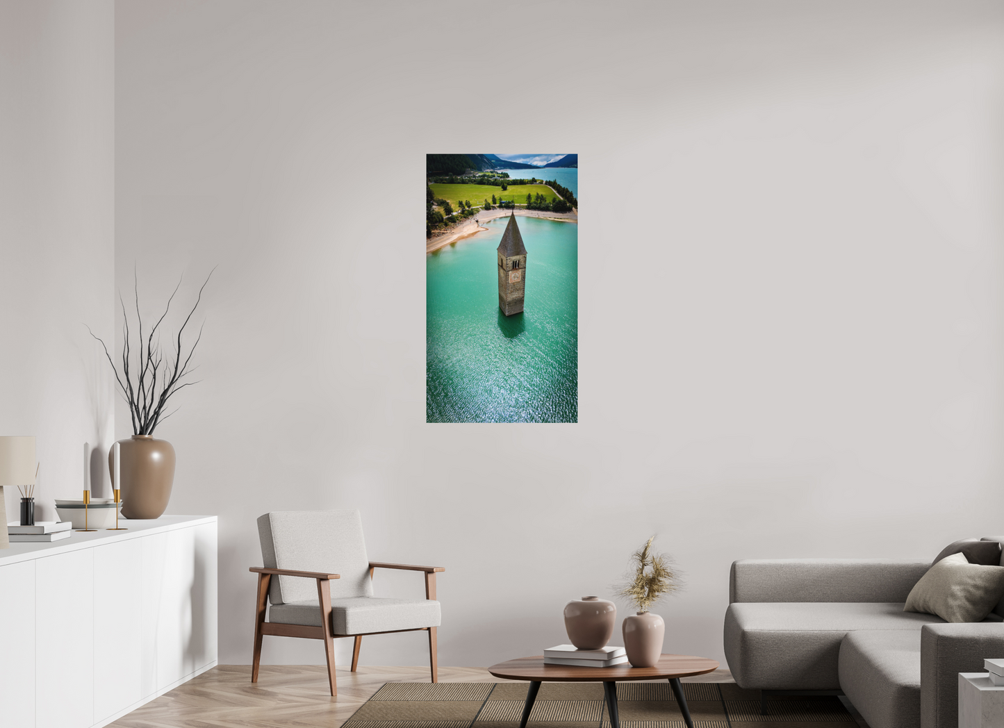 63 x 112 cm, Hahnemühle Photo Rag Bright White Versunkener Turm im Reschensee