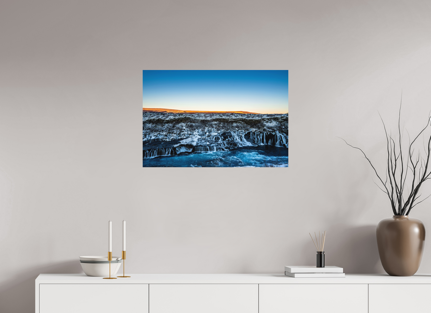 75 x 50 cm, Hahnemühle Photo Rag Bright White Hraunfossar im blauen Feuer
