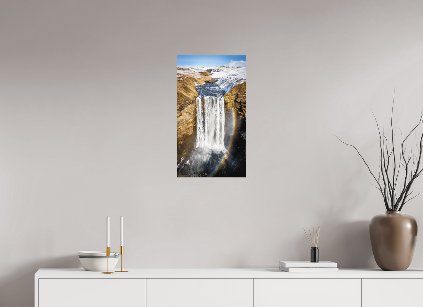 36 x 64 cm, Hahnemühle Photo Rag Bright White Regenbogen im Skógafoss