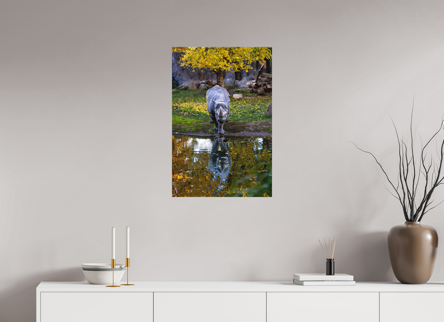 50 x 75 cm, Hahnemühle Photo Rag Bright White Herbstspiegelung des Nashorns