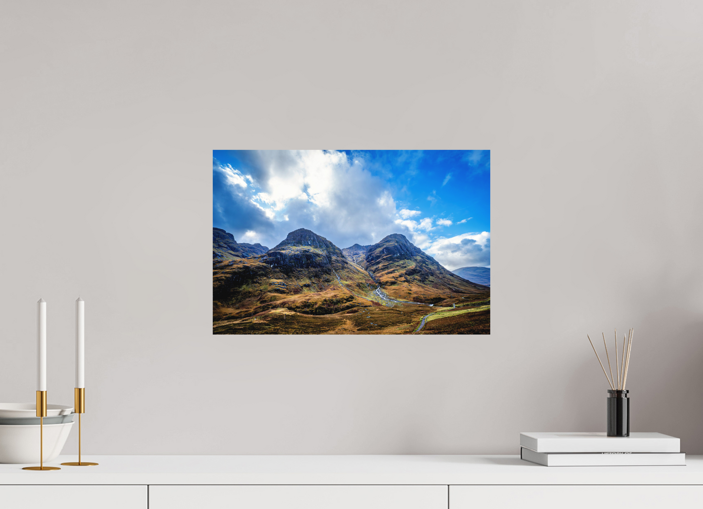 45 x 30 cm, Hahnemühle Photo Rag Bright White The Three Sisters of Glencoe – Weite & Stille