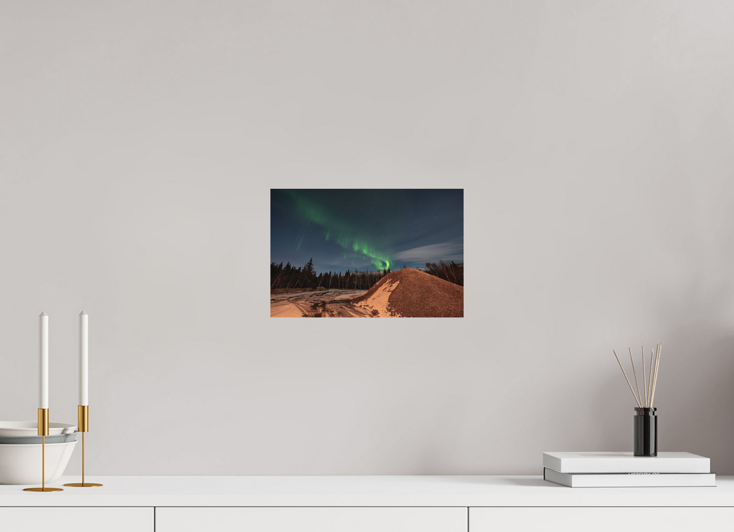 30 x 20 cm, Hahnemühle Photo Rag Bright White Nordlicht über dem Winterwald – Island