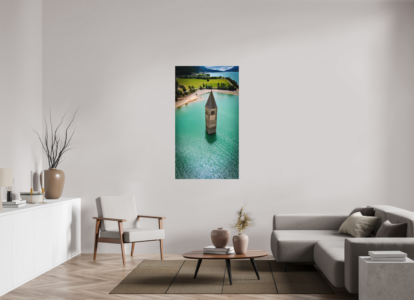81 x 144 cm, Hahnemühle Photo Rag Bright White Versunkener Turm im Reschensee