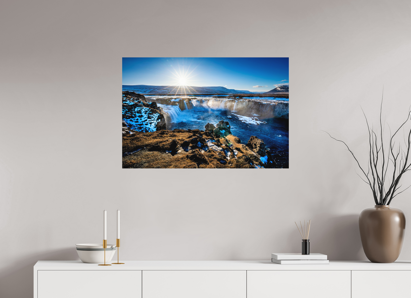 90 x 60 cm, Hahnemühle Photo Rag Bright White Goðafoss im Winterlicht