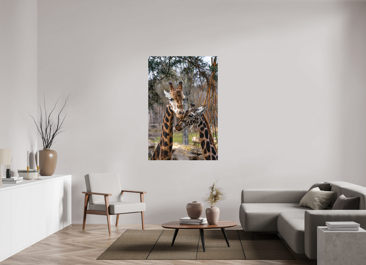 100 x 150 cm, Hahnemühle Photo Rag Bright White Giraffenmomente im Morgenlicht