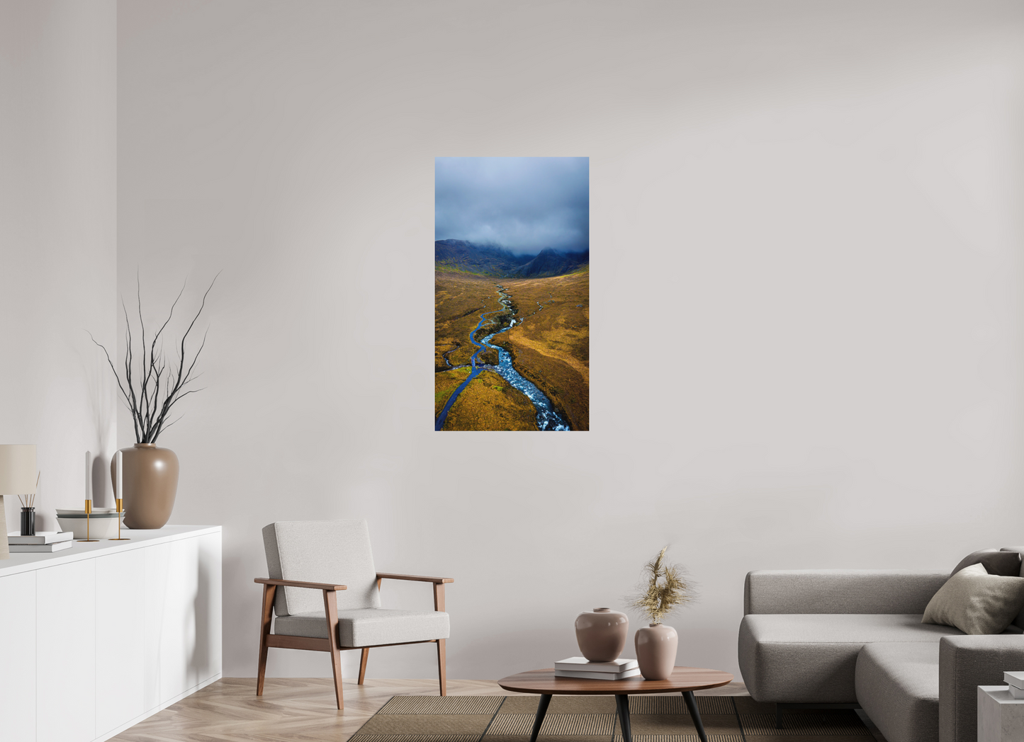 63 x 112 cm, Hahnemühle Photo Rag Bright White Flussadern im Nebel der Cuillin Mountains