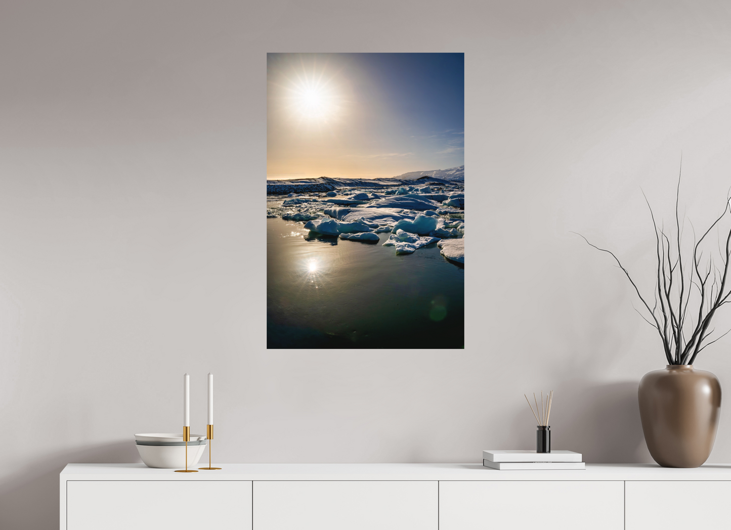 60 x 90 cm, Hahnemühle Photo Rag Bright White Sonnenaufgang über der Gletscherlagune