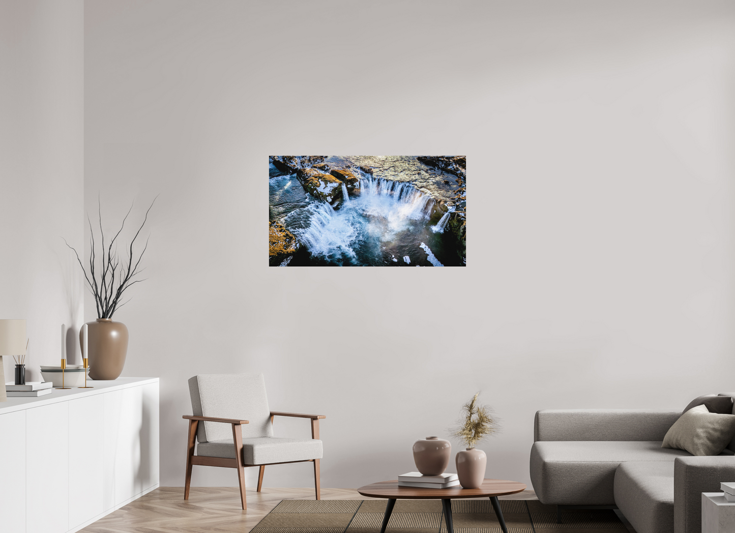 112 x 63 cm, Hahnemühle Photo Rag Bright White Goðafoss aus der Luft – Island