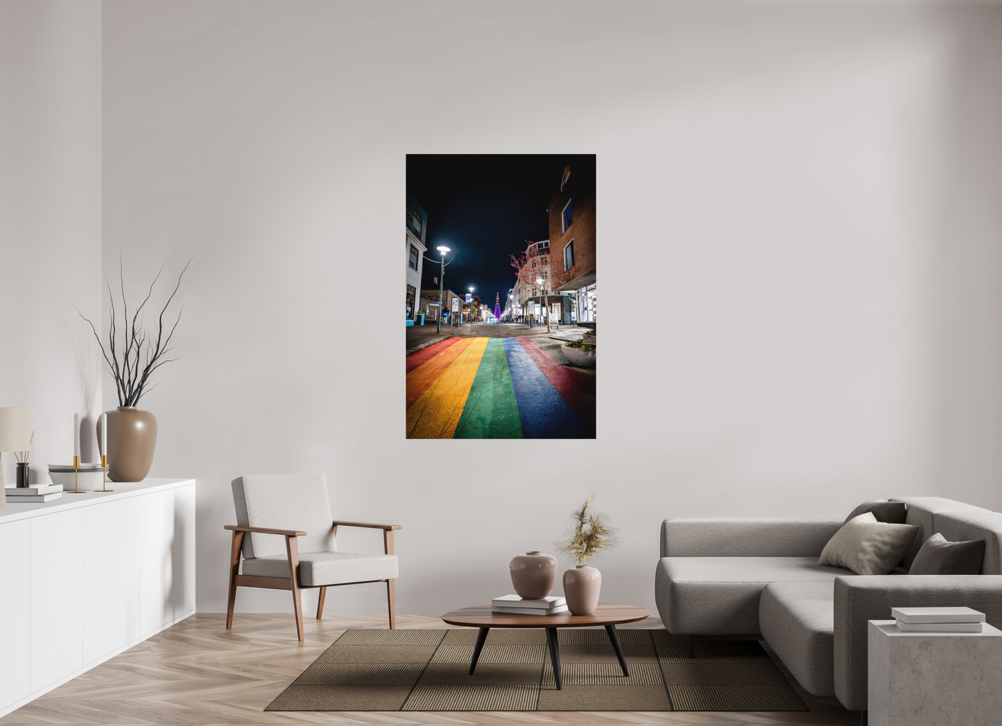 100 x 150 cm, Hahnemühle Photo Rag Bright White Reykjavíks Regenbogenstraße bei Nacht