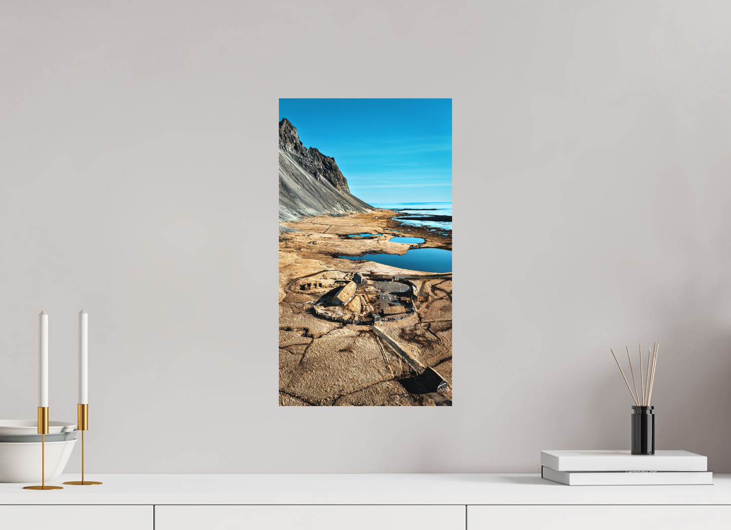 27 x 48 cm, Hahnemühle Photo Rag Bright White Wikingerdorf am Fuß des Vestrahorn