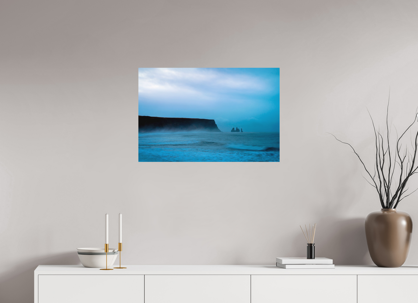75 x 50 cm, Hahnemühle Photo Rag Bright White Reynisdrangar im blauen Morgennebel