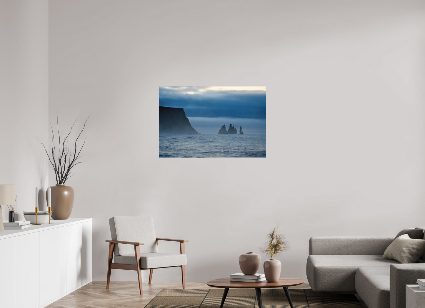 105 x 70 cm, Hahnemühle Photo Rag Bright White Reynisdrangar im Nebel