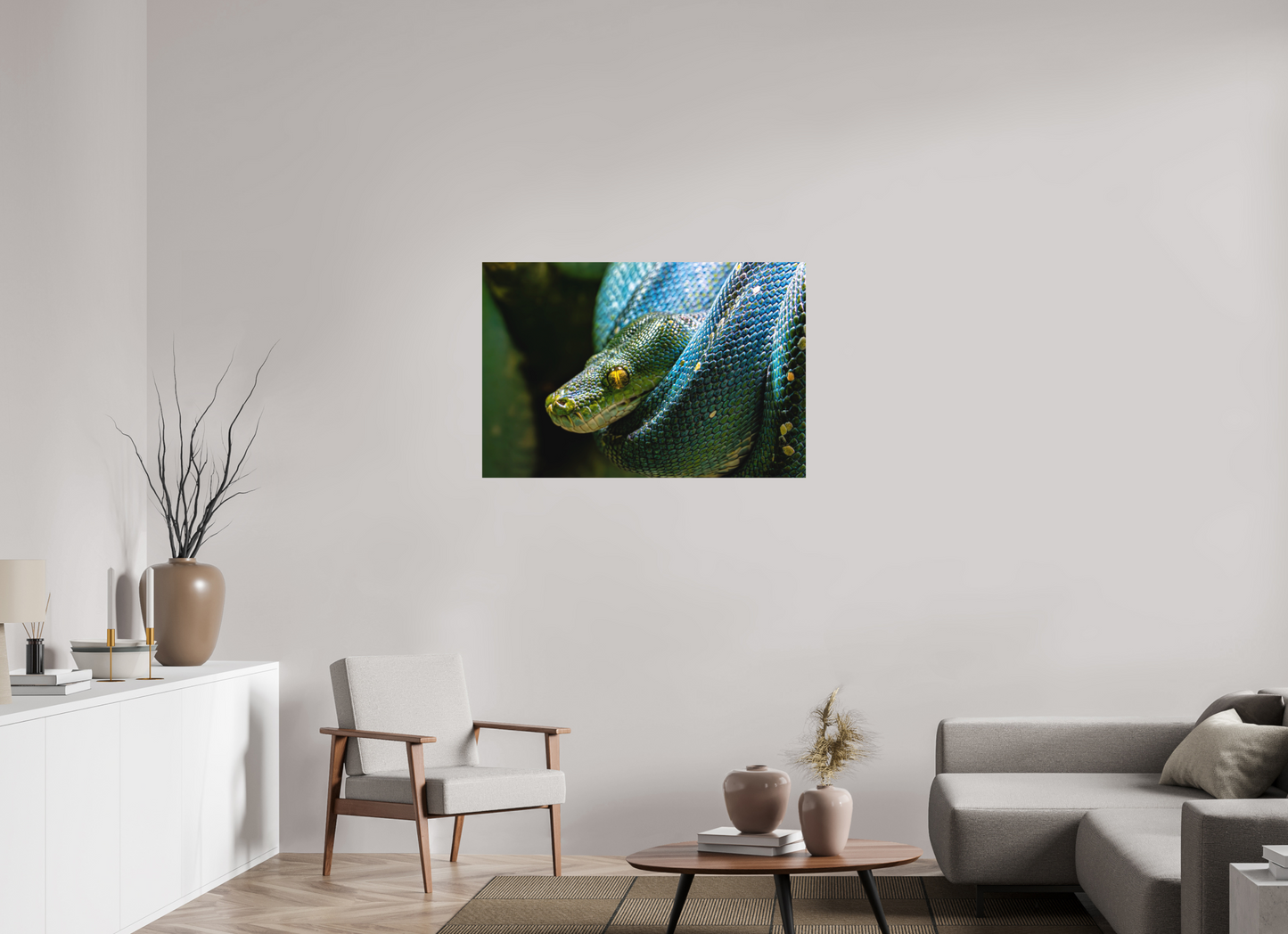 105 x 70 cm, Hahnemühle Photo Rag Bright White Goldenes Auge der Baumpython