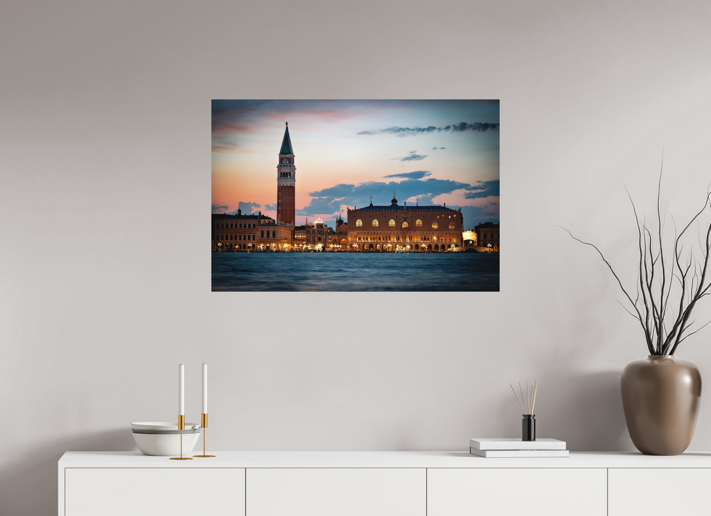 90 x 60 cm, Hahnemühle Photo Rag Bright White Venedig bei Nacht – Piazza San Marco