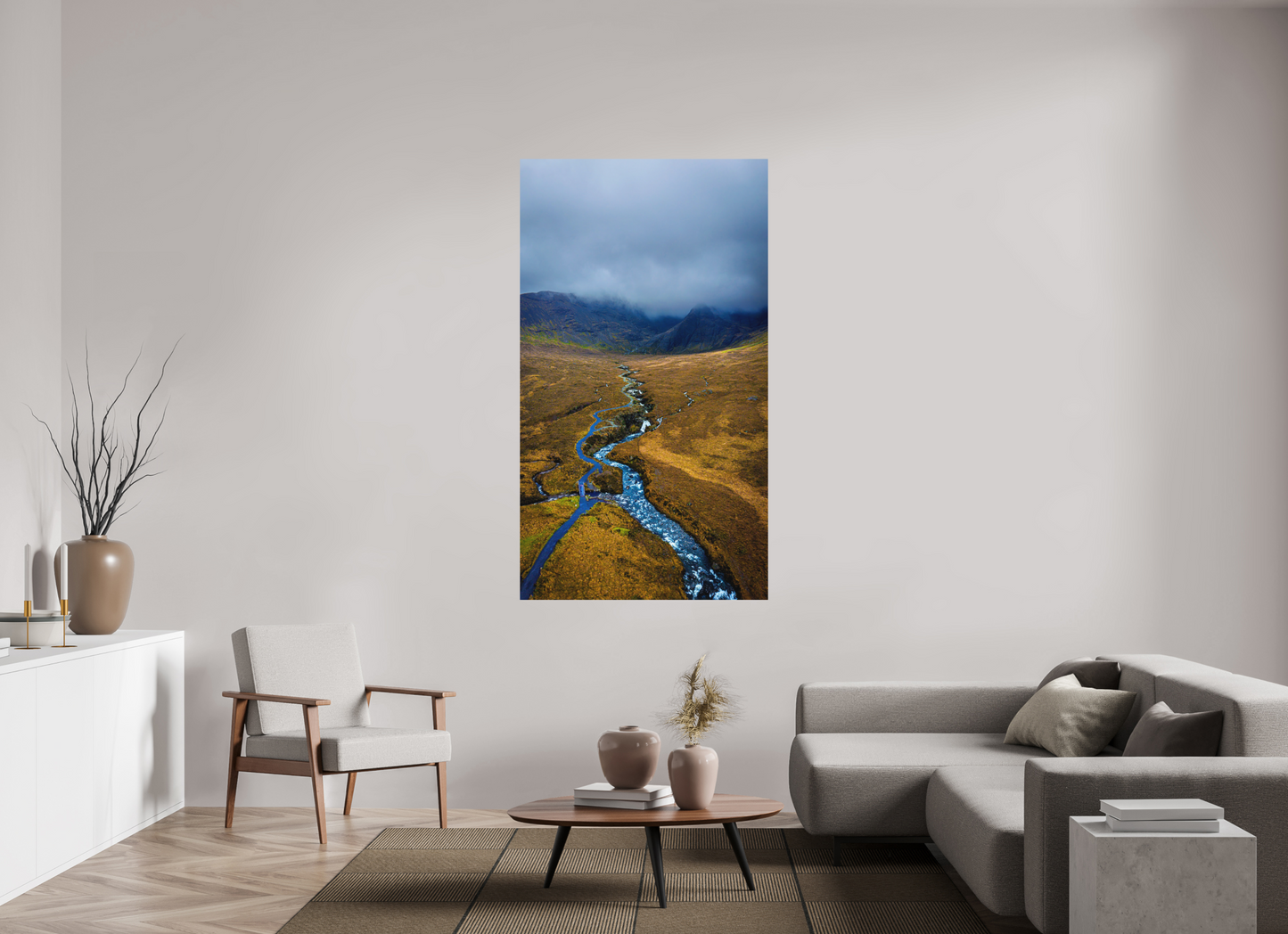 99 x 176 cm, Hahnemühle Photo Rag Bright White Flussadern im Nebel der Cuillin Mountains