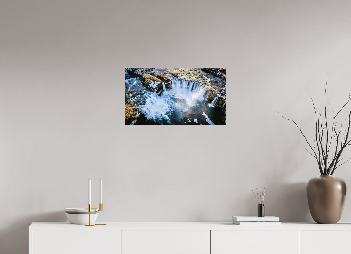 64 x 36 cm, Hahnemühle Photo Rag Bright White Goðafoss aus der Luft – Island
