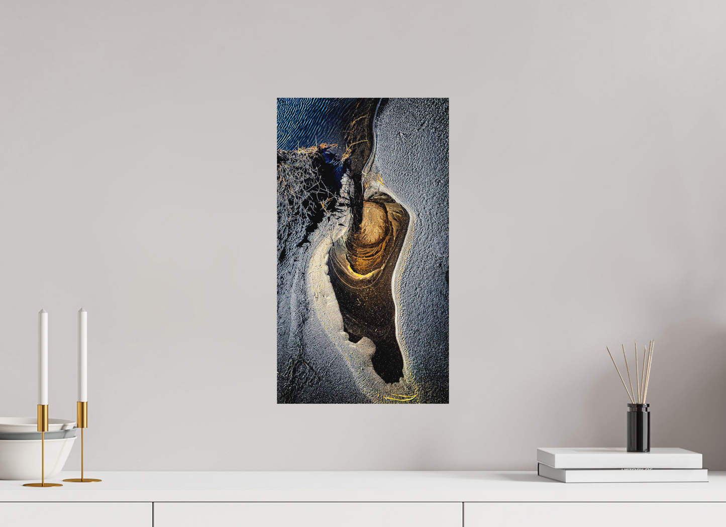 27 x 48 cm, Hahnemühle Photo Rag Bright White Abstrakte Sandformation in Gold und Schwarz
